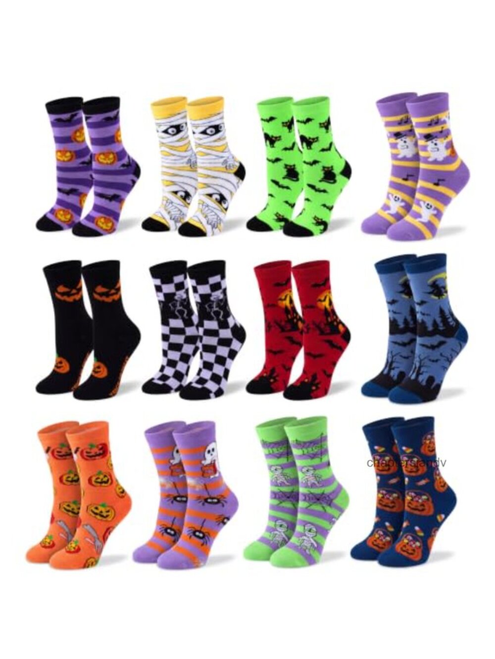 12 Pack Funny Halloween Novelty Socks Gift Box Polyester Spandex Adult Unisex